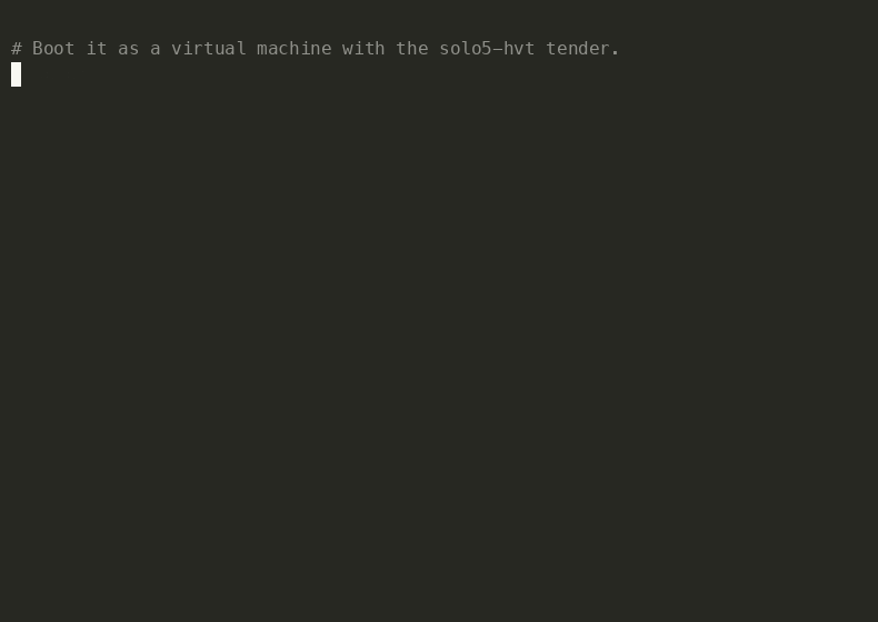 Recorded terminal session: solo5-hvt boots dist/suresh.hvt,
the Solo5 banner prints, the unikernel logs 'suresh listening
on TCP port 8080', and curl returns 'Next train to Chennai
Central: 14:20.'